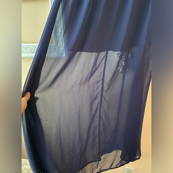 Ya Los Angeles Strapless Maxi Silk Blend Dress Navy Blue Size Small - Picture 2 of 9